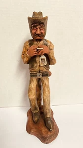 Carved Drunken Cowboy Caricature Figure Vtg Signed Vincent Wood Bull Durham - Picture 1 of 9
