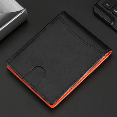 Cartera de hombre doble pliegue de cuero billeteras delgadas para hombres con clip para dinero portatarjetas RFID Foto 1 de 4
