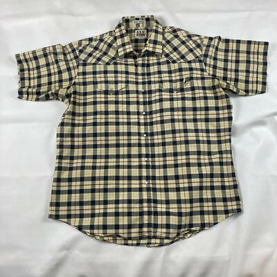 Ely Cattleman Sz XL Shirt Wrinkle Resistant Short Sleeve Pearl Snap Yellow Plaid Foto 1 de 4