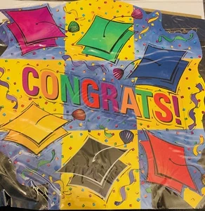 CONGRATS TABLE CENTERPIECE Graduation Party Decorations Grad Hat Cap Blue Yellow - Picture 1 of 2