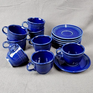 Fiestaware Cup and Saucer Set of 7 plus 1 extra cup Vintage 1987 Cobalt Blue - Picture 1 of 11