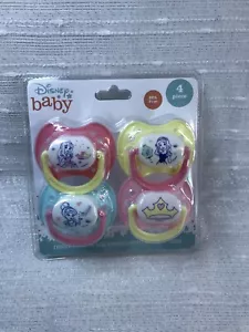 4 Piece Disney Baby Princess Pink Ortho Pacifiers Binkys Soothers Crown NEW - Picture 1 of 11