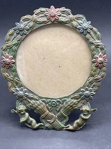Vintage Signed Piazzini Picture Photo Frame Brass/Bronze Cupids Flower - Picture 1 of 8