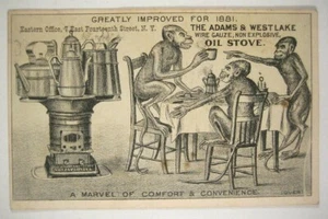 Tarjeta comercial Monkey Meal 1881 Adams Westlake estufa no explosiva y mucha hojalata - Imagen 1 de 1