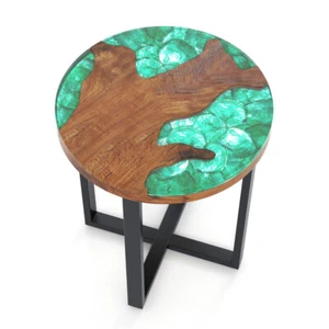 20 Inch Round End Table with Epoxy Top for Indoor and Outdoor Use - Picture 1 of 10