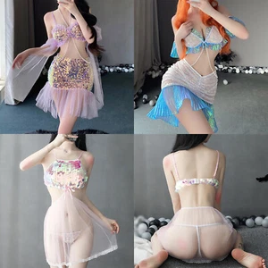 Women Lingerie Set Beach Outfits Carnivals Nightwear Bottom Costume See-through - Picture 1 of 32