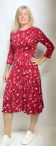 HOBBS 3/4 Slv Fara Cat/Feline Dress Fit&Flare ZipBack Knee RedMix(A294)RRP£99 - Picture 1 of 10