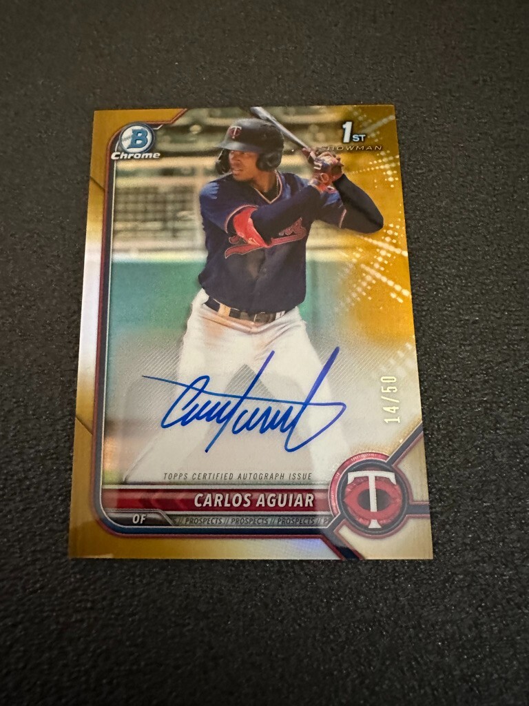 2022 Bowman Chrome Carlos Aguiar 1st Gold Refractor Auto # 14/50 Minnesota Twins