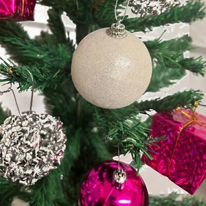 48 x CHRISTMAS BAUBLES PINK WHITE SILVER XMAS TREE BALLS ornament wedding - Picture 1 of 4