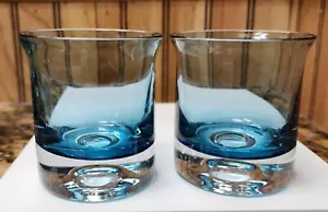 2 tumbler base in vetro svasato blu lowball pesi pesanti spinta nella base MCM stoviglie - Foto 1 di 7