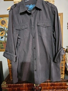 MENS CHEROKEE Size L BROWN PIN STRIPED SMART LONG SLEEVED AND POCKETS SHIRT. VGC - Picture 1 of 6
