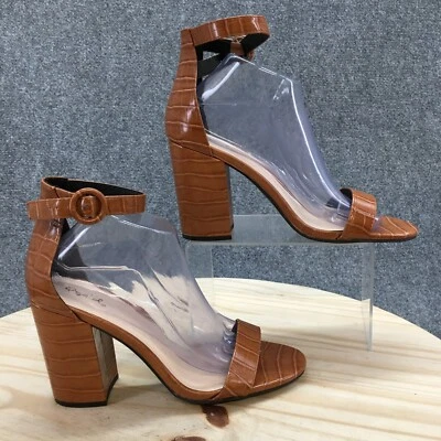 Qupid Sandals Womens 10 Casual Open Toe Buckle Ankle Strappy Brown Faux Leather - Image 1 of 4