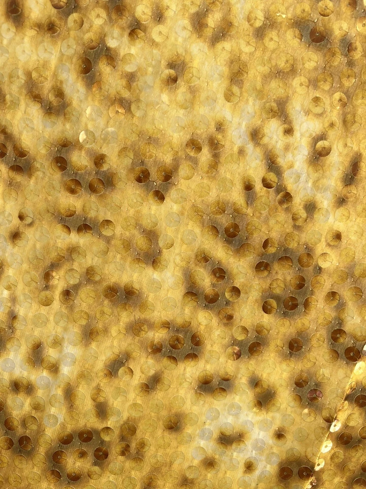 4.25 yd Sequined Yellow Chiffon Leopard Cheetah Dance Costume Fabric Yardage - Image 1 of 4