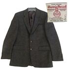 Harris Tweed Herringbone Sport Coat Mens 40L Scotland Savile Row Leather Buttons