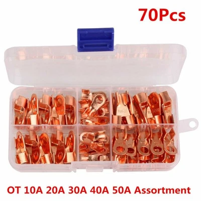 70pc Open Barrel Copper Ring Lug Terminals Assortment Kit OT 10A 20A 30A 40A 50A — 第 1/4 张图片