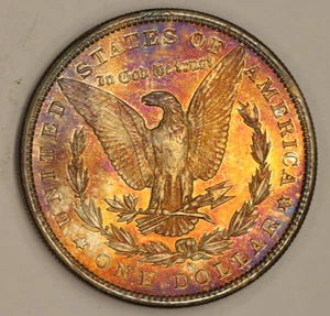 1880 S Morgan Silver Dollar UNC BU Toning Rainbow Choice Bu CART WHEEL - Picture 1 of 3