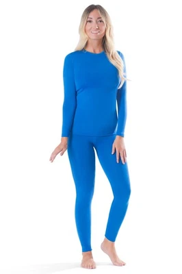 Conjunto de roupa íntima térmica feminina forrada de lã - Long Johns, azul, pequena - Imagem 1 de 4