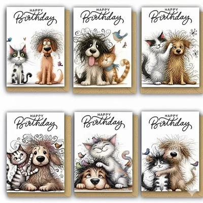 Cartões fofos de aniversário para cães e gatos, mais ocasiões, design divertido, versátil - Imagem 1 de 4
