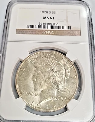 1928-S $1 NGC MS61 Peace Silver Dollar AA140 - Image 1 of 2