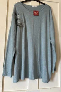 BNWT Papaya Duck Egg Stretch Jersey Silver Sparkly Stars Top UK20/22 - Picture 1 of 5