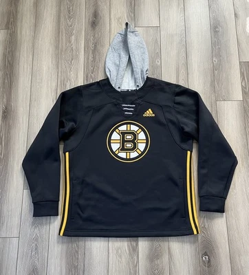 Adidas BOSTON BRUINS NHL Black/Gray Hoodie Pullover Trefoil Stripes Women's L - Image 1 of 4
