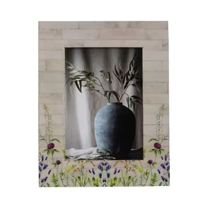 5 In. X 7 In. Ivory Wood and Resin Purple Flower Field Photo Frame - Picture 1 of 7