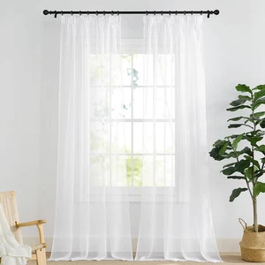 Weiße Gardinen Kräuselband Wohnzimmer Vorhänge Transparent 245x140cm Voile Schie - Bild 1 von 18