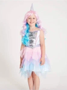 Unicorn HALLOWEEN COSTUME Size  7-8y Sequence Dress , Wig w/ Horn - Picture 1 of 12
