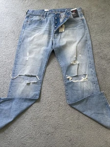 Levi’s 501 Jeans Premium Originali Uomo 38Wx30L Blu Chiaro Invecchiato Bottone Fly - Foto 1 di 17