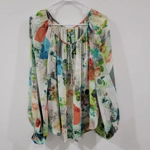 Leifsdottir Womens Top Size 14 Silk Floral Bohemian Fairy Peasant Art To Wear - Picture 1 of 7