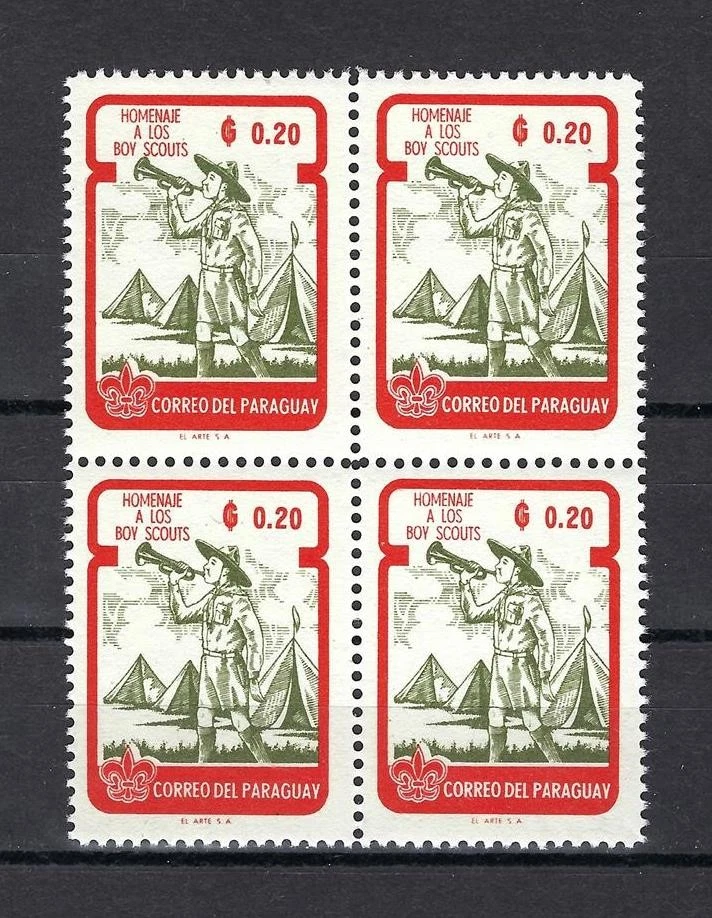 Paraguay 1962 Sc# 639 Boy Scout Bugler 20c bloque 4 MNH Foto 1 de 1