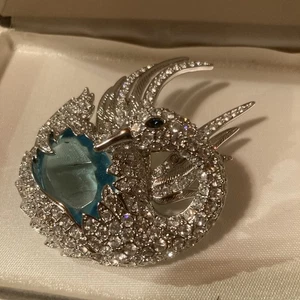 SPILLA GRANDE NOLAN MILLER STRASS CRISTALLO ACQUAMARINA CIGNO - Foto 1 di 13