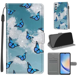 For Various Phone Card Wallet Case Painted Butterfly Leather Flip Stand Cover - Picture 1 of 19