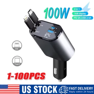 Retractable Car Charger 4in1 Fast Car Phone 16 Charger 120W USB Type C Cable lot - Picture 1 of 25
