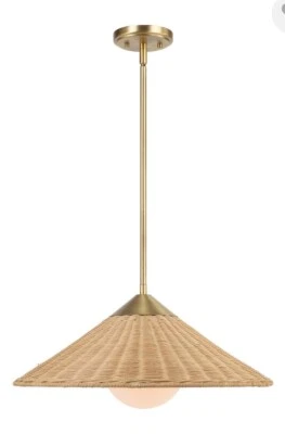 Uttermost Phuvinh 1-Light Rattan & Steel Pendant in Natural/Antique Brass - Image 1 of 2