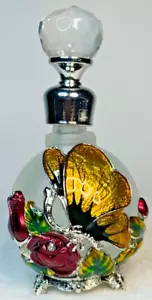 Neu Luxus Vintage Sammlerstück Glas Parfüm Flasche Gold Schmetterling & Blumen - Bild 1 von 5