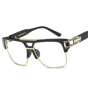 Men's Fashion Glasses Black Gold Frame Hip Hop Style Clear Lens Oversized Lentes - Picture 1 of 8