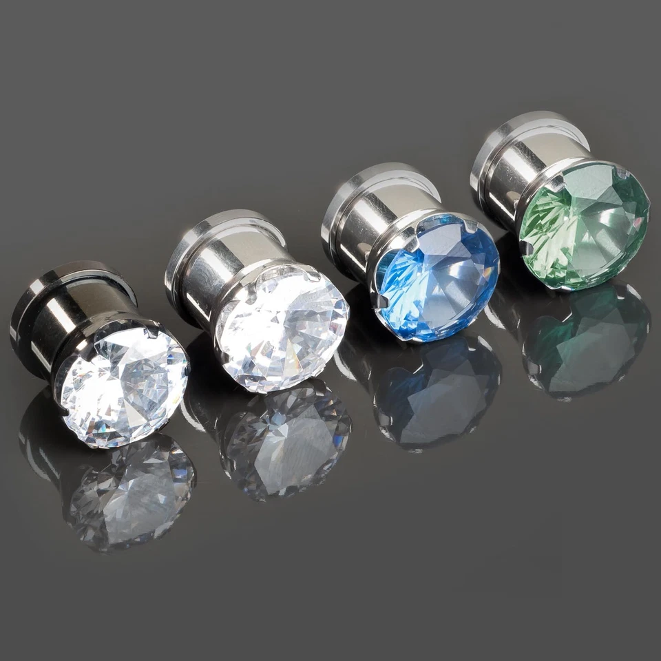 3-12mm Flesh Tunnel Plug Acciaio Zirconia Cristallo Bling Strass ST3a - Immagine 1 di 1