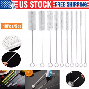 US Nylon Straw Brush Cleaner Bottle Tube Pipe Small Long Cleaning 1-10Set - Picture 1 of 12
