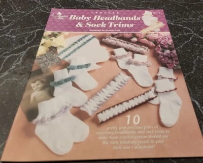 DN30 ANNIE'S ATTIC 2000, BABY HEADBANDS & SOCK TRIMS CROCHET PATTERN LEAFLET - Image 1 of 2