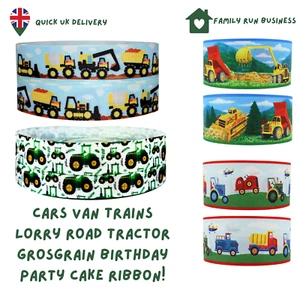 Cars Van Trains Airplane Lorry Road Tractor Grosgrain Birthday Party Cake Ribbon - Picture 1 of 12
