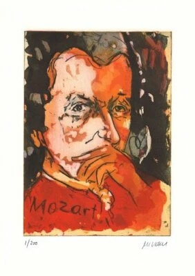 Farbradierung Armin Mueller Stahl " Wolfgang Amadeus Mozart" handsigniert NEU - Bild 1 von 2