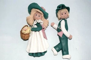 Bakery Belles Clay Boy & Girl Figurines 1995 w/Hanging Hooks, Signed by Artist  - Picture 1 of 3