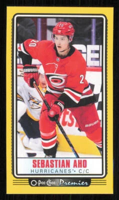 2021-22 O-Pee-Chee OPC Premier Tallboys Yellow #P11 Sebastian Aho - Image 1 of 2