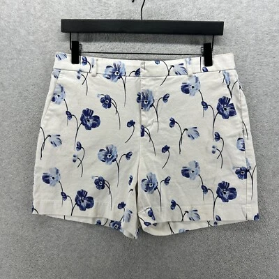 Pantalones Cortos Banana Republic Para Mujer Talla 6 Blanco Azul Floral Frente Plano Chino Caquis Foto 1 de 4