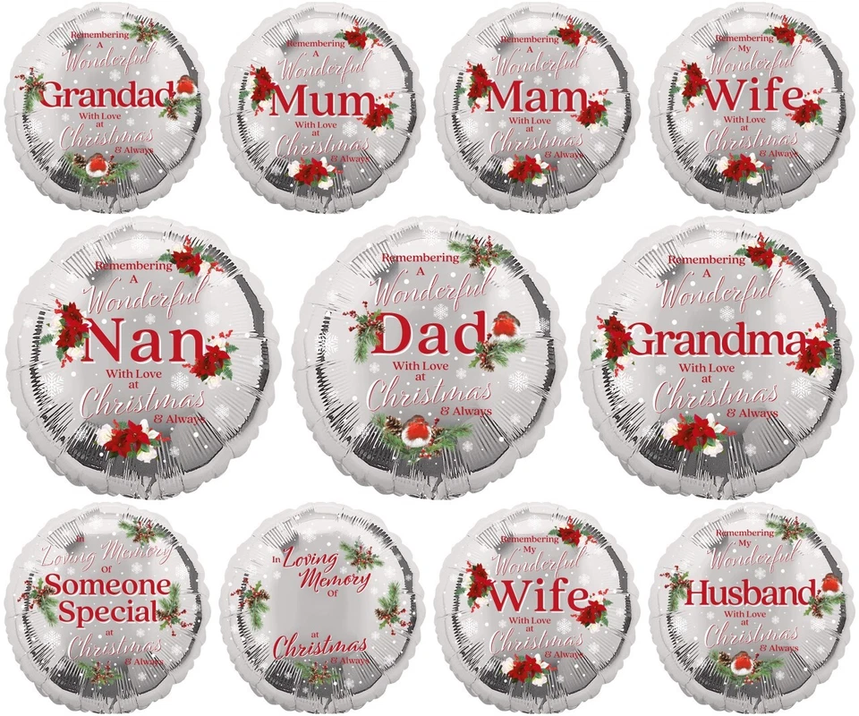 BGC 18" MEMORIAL XMAS REMEMBRANCE HELIUM FOIL BALLOONS CHRISTMAS MEMORY DECORATION