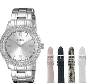 Guess 5pc Set Silver Tone Gem-Set Bezel 39mm Interchangeable Band Ladies U0713L1 - Picture 1 of 1