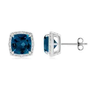 ANGARA 7mm Natural London Blue Topaz Halo Stud Earrings in Silver for Women