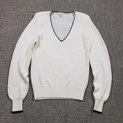 Suéter REISS para mujer mediano blanco cuello en V pulóver Talia ribete en contraste Foto 1 de 4