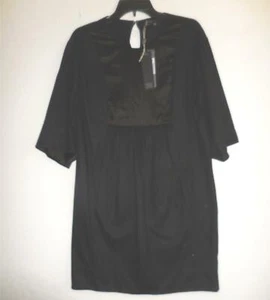 Katia G. Gianini Black Wool Mini Tunic Dress Satin Bodice Made Italy 46 L NWT  - Picture 1 of 8